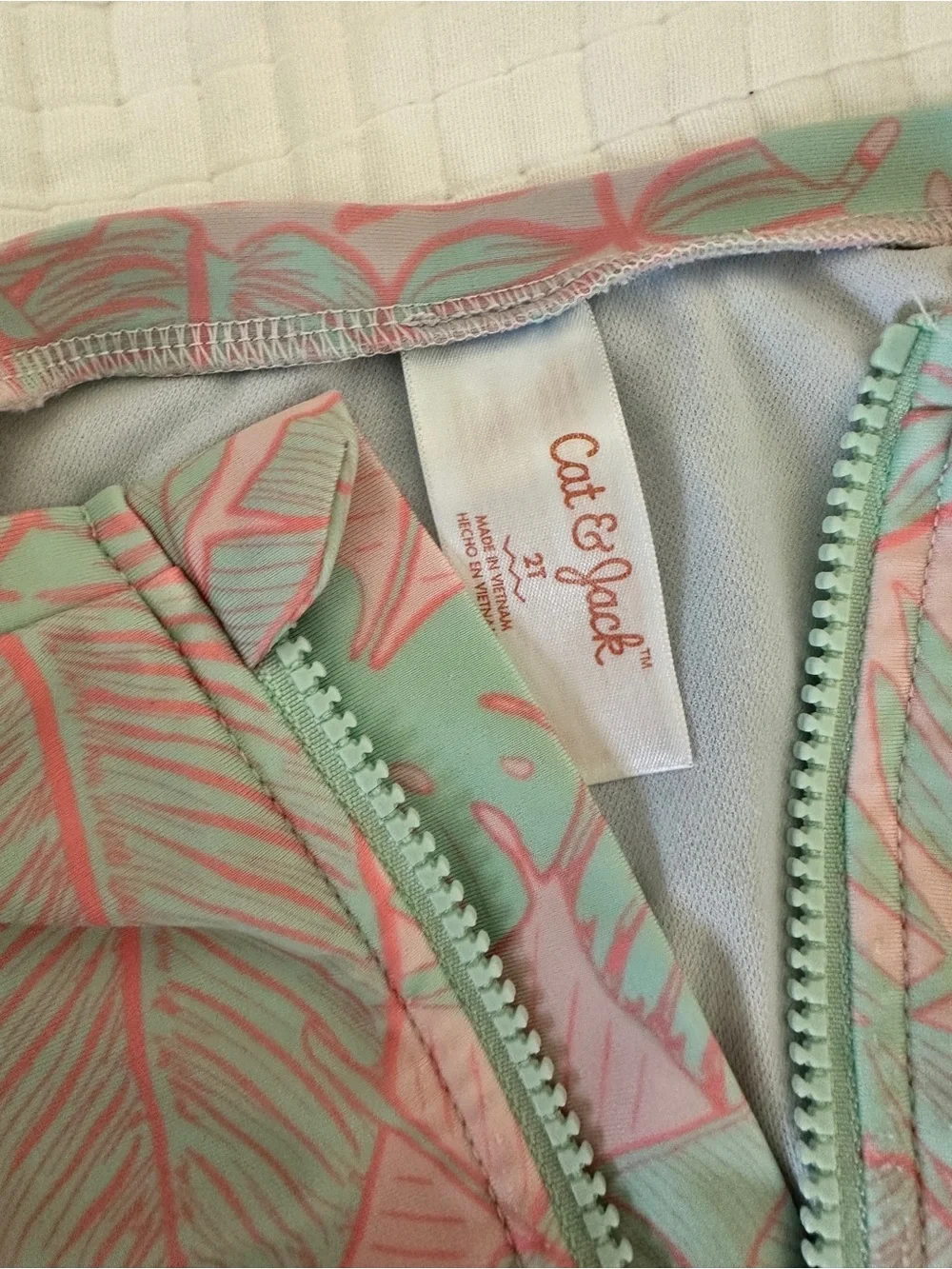 Cat & Jack Pink and Mint Leaf-Print Long-Sleeve One-Piece
